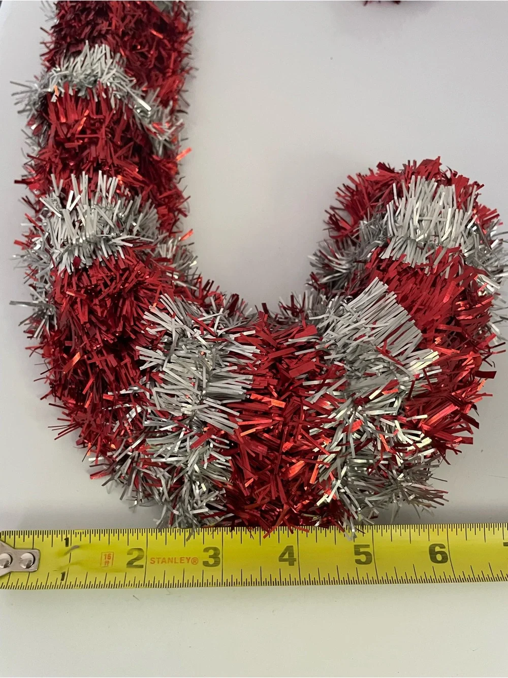 New 2 Tinsel Candy Cane Hanging Decoration 17” x 7.5 x 2” Red/Silver